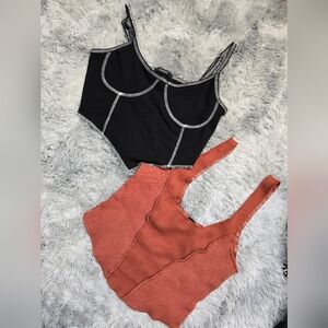 Forever 21 Black and Rust Crop Top Set Size Large